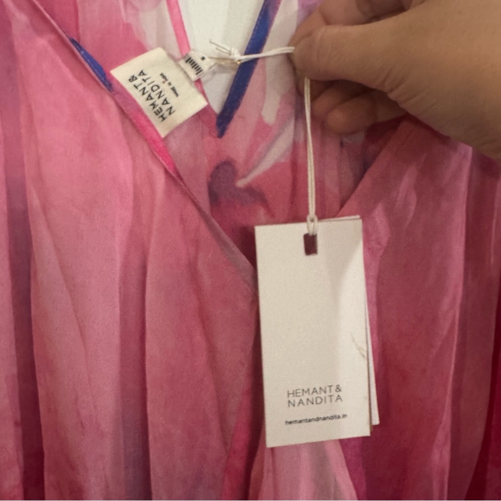 NWT: HEMANT & NANDITA Pink Floral Maxi Dress with Blue & Green Accents - Picture 14 of 16